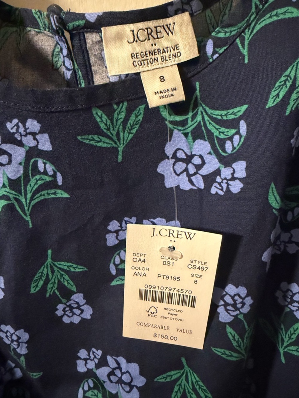 NWT J. Crew Navy Floral Cotton Tiered Midi Dress with Tie Sleeves Sz 8 Wedding - Picture 6 of 11
